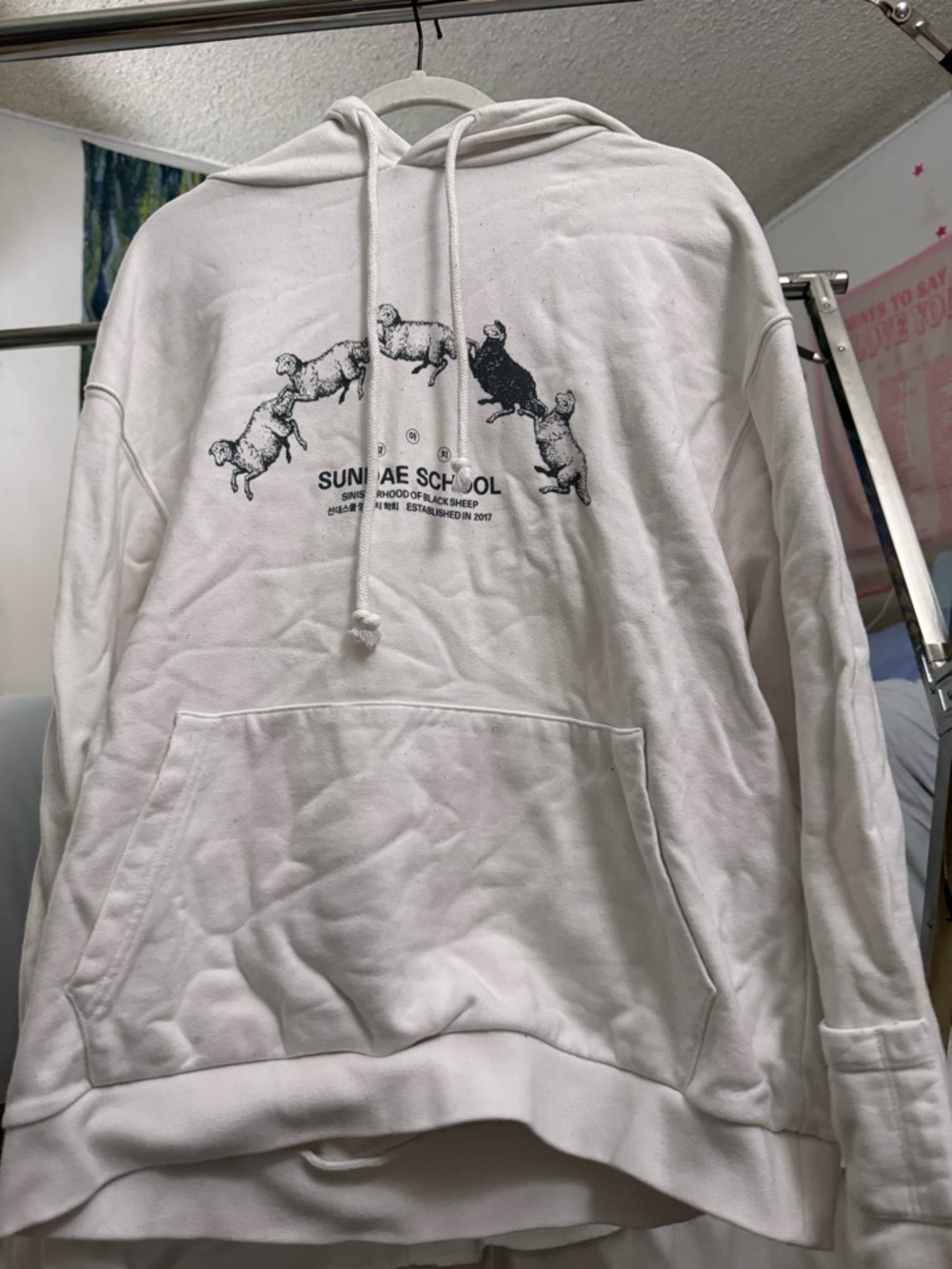 Sundae School White Graphic Hoodie - Black Sheep Print